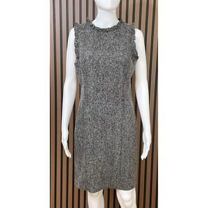 Ann Taylor Loft Women's 4T Gray Dress‎ Poly Sheath Ruffle Trim Career Work